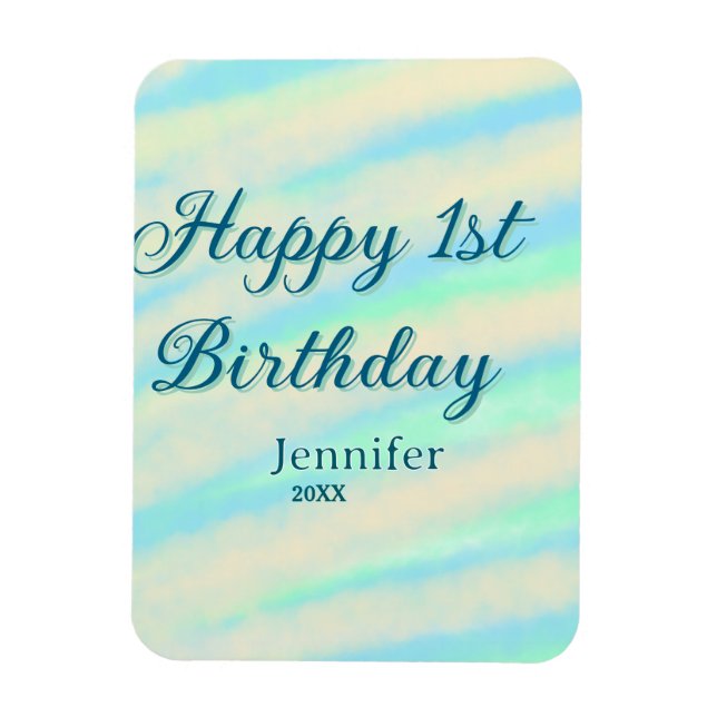 Magnet Flexible Joyeux 1er anniversaire enfants bébé bleu vert pas (Vertical)