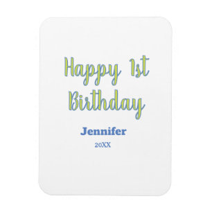 Magnet Flexible Joyeux 1er anniversaire enfants bébé vert bleu pas