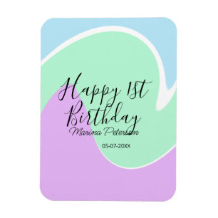 Magnet Flexible Joyeux 1er anniversaire rose vert bleu acrylique v