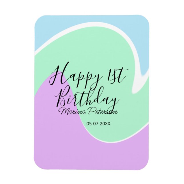 Magnet Flexible Joyeux 1er anniversaire rose vert bleu acrylique v (Vertical)