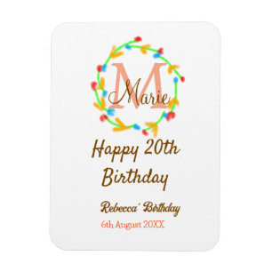 Magnet Flexible Joyeux 20e Anniversaire couronne monogramme rouge