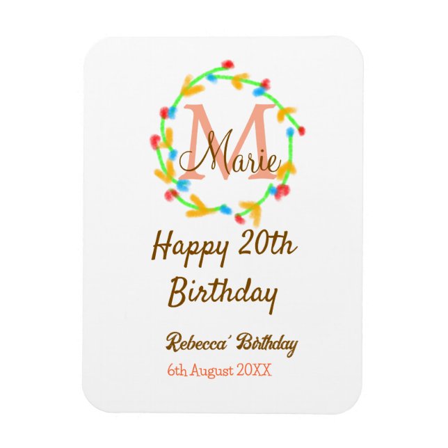 Magnet Flexible Joyeux 20e Anniversaire couronne monogramme rouge  (Vertical)