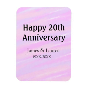 Magnet Flexible Joyeux 20e anniversaire rose pastel violet nom