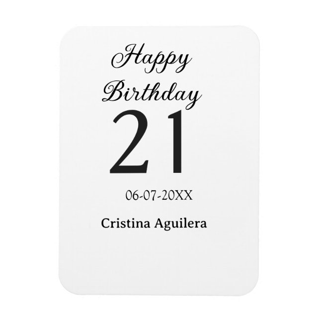 Magnet Flexible Joyeux 21e anniversaire lettre gras nom simple min (Vertical)