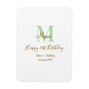 Magnet Flexible Joyeux 21e Anniversaire vert ajouter nom monogramm