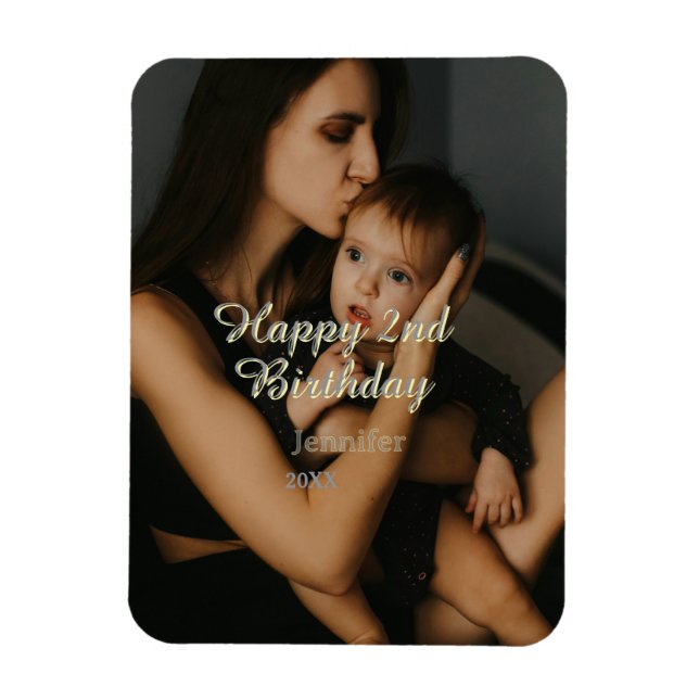 Magnet Flexible Joyeux 2ème anniversaire enfants bébé mère jaune g (Vertical)