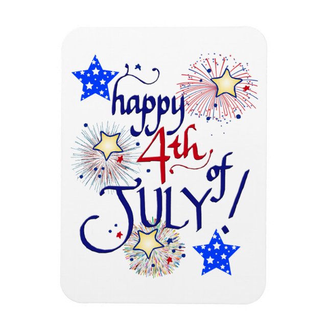 Magnet Flexible Joyeux 4 juillet ! avec feux d'artifice et étoiles (Vertical)