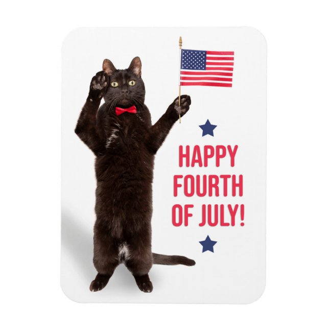 Magnet Flexible Joyeux 4 juillet Cite Cat Holding Flag Holiday (Vertical)