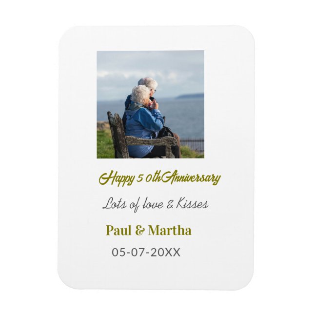 Magnet Flexible Joyeux 50e anniversaire de mariage nom date photo  (Vertical)