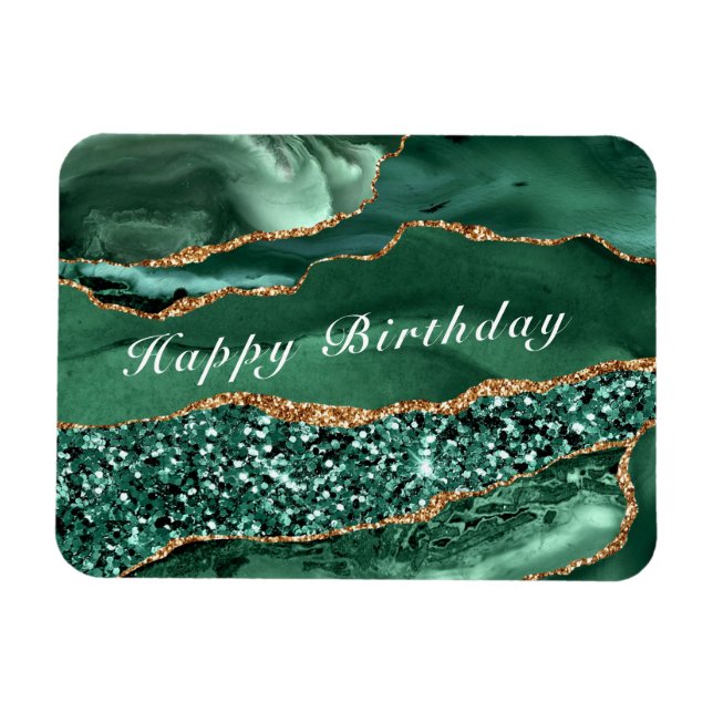 Magnet Flexible Joyeux Anniversaire Agate d'or vert Parties scinti (Horizontal)