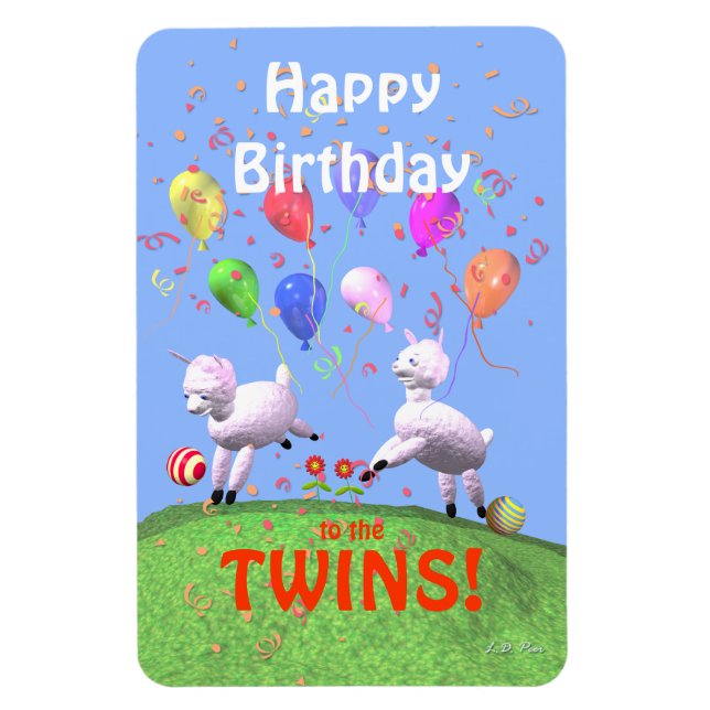 Magnet Flexible Joyeux Anniversaire Agneaux pour Jumeaux (Vertical)