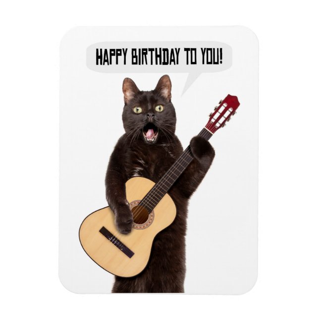 Magnet Flexible Joyeux Anniversaire Chat chanter et jouer de la gu (Vertical)