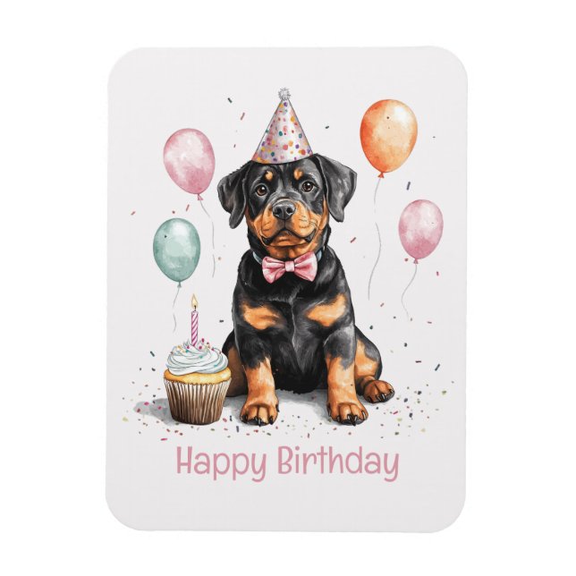 Magnet Flexible Joyeux Anniversaire Chien Rottweiler (Vertical)