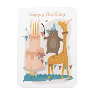 Magnet Flexible Joyeux anniversaire. De mignons animaux. Funny our