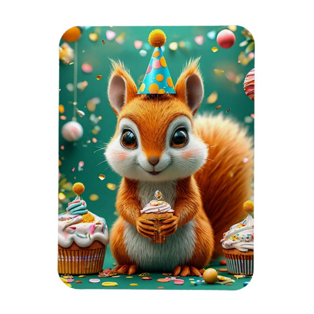 Magnet Flexible Joyeux anniversaire écureuil adorable (Vertical)