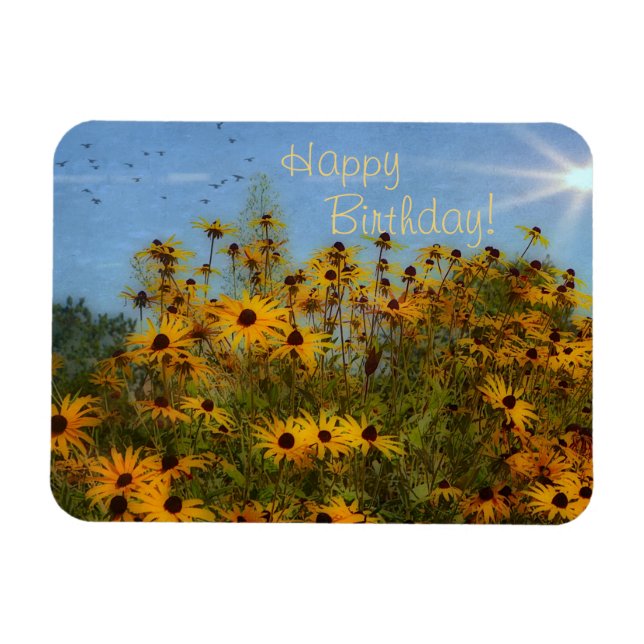 Magnet Flexible Joyeux anniversaire été Black-Eyed-Susans (Horizontal)