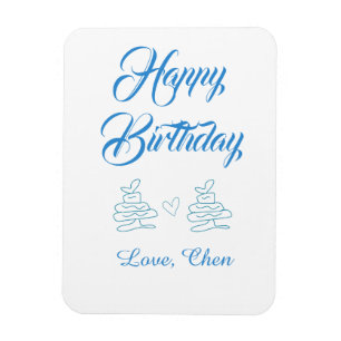 Magnet Flexible joyeux anniversaire gâteau bleu cœur nom amour pas