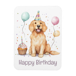 Magnet Flexible Joyeux Anniversaire Golden Retriever Chien
