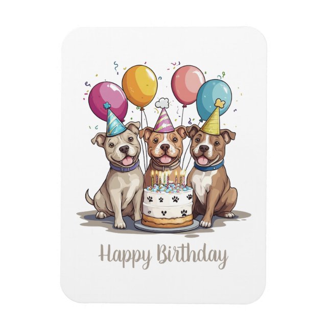 Magnet Flexible Joyeux Anniversaire Pit Bull Dogs (Vertical)