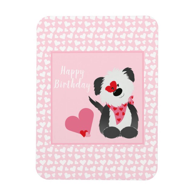Magnet Flexible Joyeux anniversaire Puppy Heart Motif rose (Vertical)