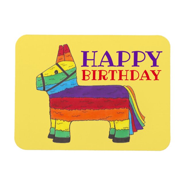 Magnet Flexible Joyeux anniversaire Rainbow Donkey Pinata Fiesta P (Horizontal)