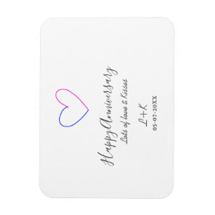 Magnet Flexible Joyeux anniversaire rose bleu cœur nom date simple
