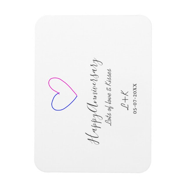 Magnet Flexible Joyeux anniversaire rose bleu cœur nom date simple (Vertical)