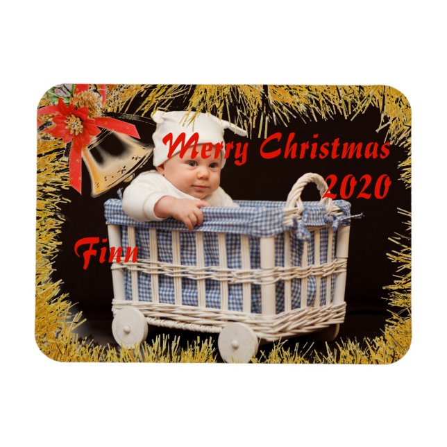 Magnet Flexible Joyeux bébé de Noël/ enfant photo et nom personnal (Horizontal)