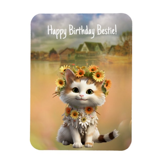 Magnet Flexible Joyeux Bestie Cute Boho Chat d'anniversaire (Vertical)
