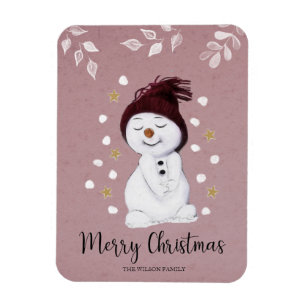 Magnet Flexible Joyeux bonhomme de neige rose Noël