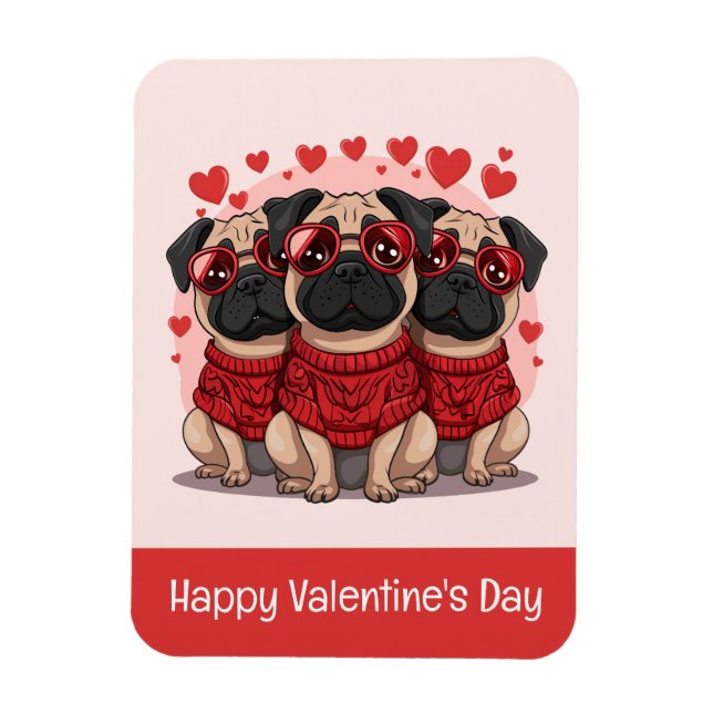 Magnet Flexible Joyeux Chiens de Carlin de la Saint Valentin (Vertical)