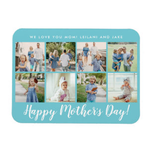 Magnet Flexible Joyeux Fête des Mères Photo Collage Custom Aqua