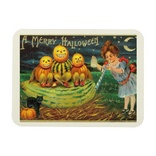 Magnet Flexible Joyeux Halloween, Jack O Lanterns, Fille, Vintage