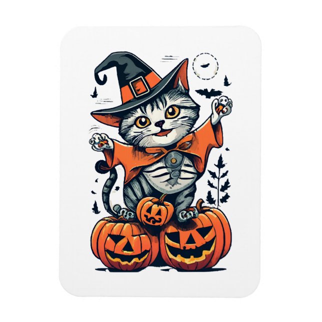 Magnet Flexible Joyeux Halloween Sorcière Chat (Vertical)