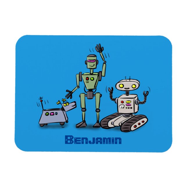 Magnet Flexible Joyeux joli dessin de trois robots trio (Horizontal)