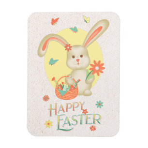 Magnet Flexible Joyeux Lapin adorable de Pâques Floral moderne