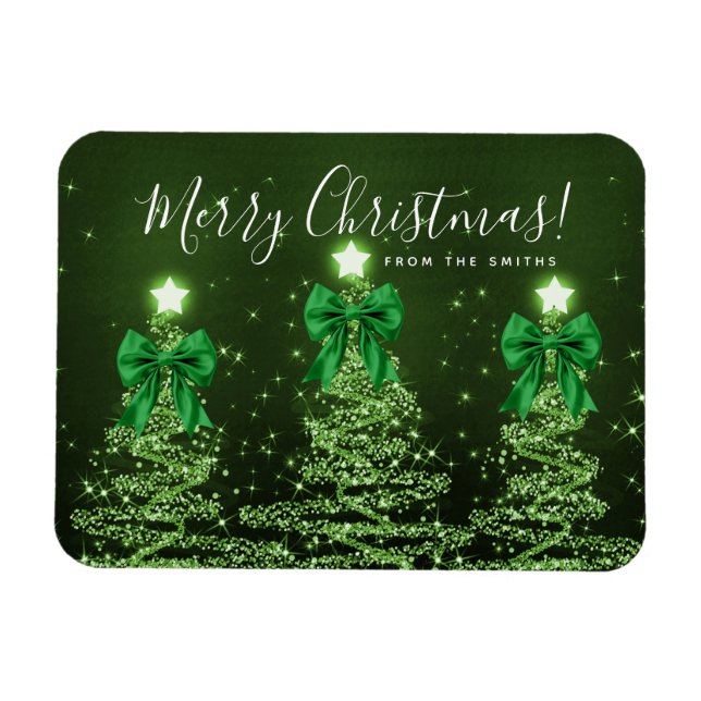 Magnet Flexible Joyeux Noël Arbres de Noël Verts Salutation  (Horizontal)