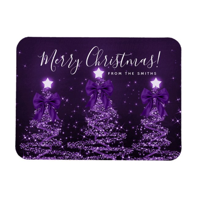 Magnet Flexible Joyeux Noël Arbres de Noël Violets Salutation  (Horizontal)