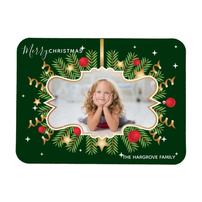 Magnet Flexible Joyeux Noël Belle Verte Gold Photo Wreath (Horizontal)