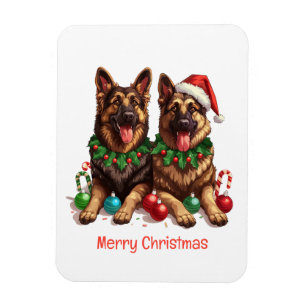 Magnet Flexible Joyeux Noël Chiens bergers allemands