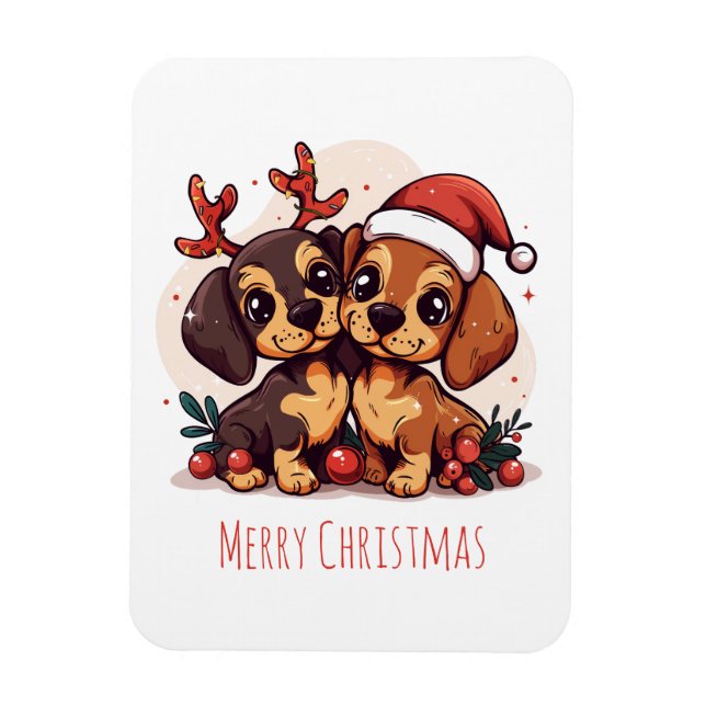 Magnet Flexible Joyeux Noël Chiens Dachshund (Vertical)