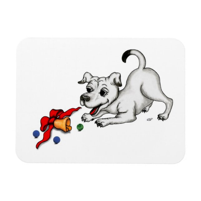 Magnet Flexible Joyeux Noël ! Chiot avec Bell et Ball (Horizontal)