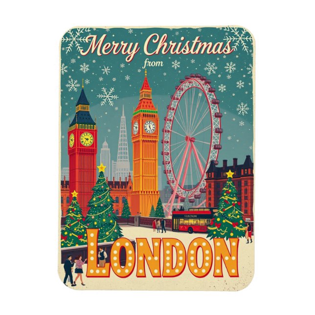 Magnet Flexible Joyeux Noël de London Vintage Retro (Vertical)