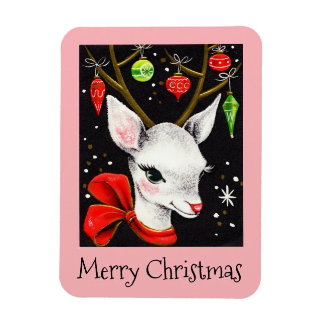 Magnet Flexible Joyeux Noël Deer rose Retro Holiday (Vertical)