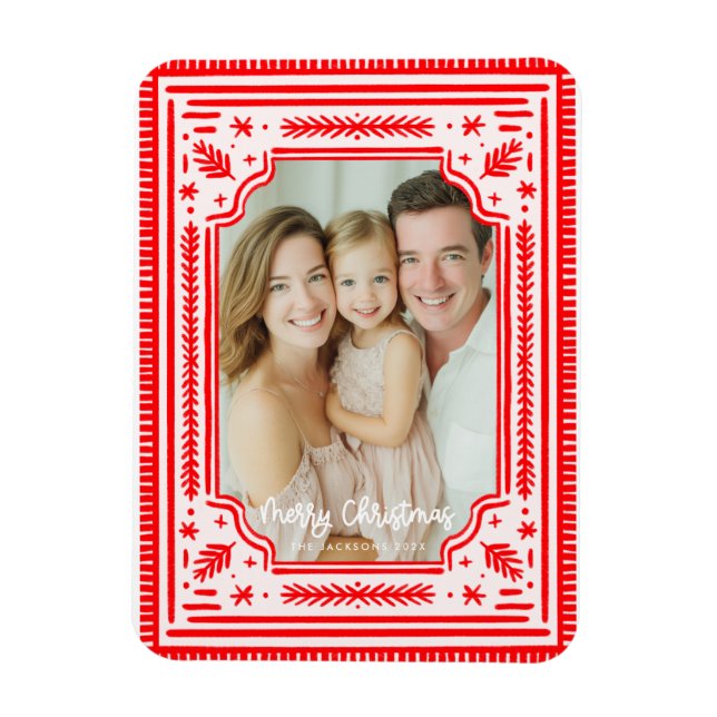Magnet Flexible Joyeux Noël Folk Rouge Skandinavian Design (Vertical)