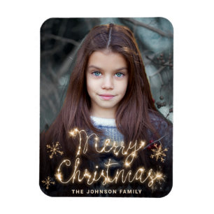 Magnet Flexible Joyeux Noël Gold Sparkle Script PHOTO Salutation