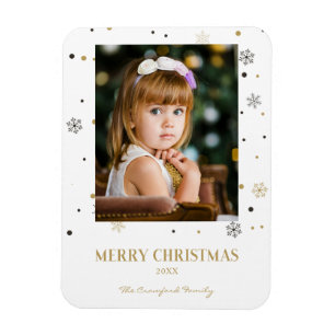 Magnet Flexible Joyeux Noël Golden Snowflakes Family Photo