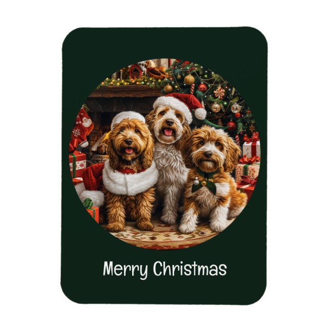Magnet Flexible Joyeux Noël Goldendoodle Chiens de chiot (Vertical)