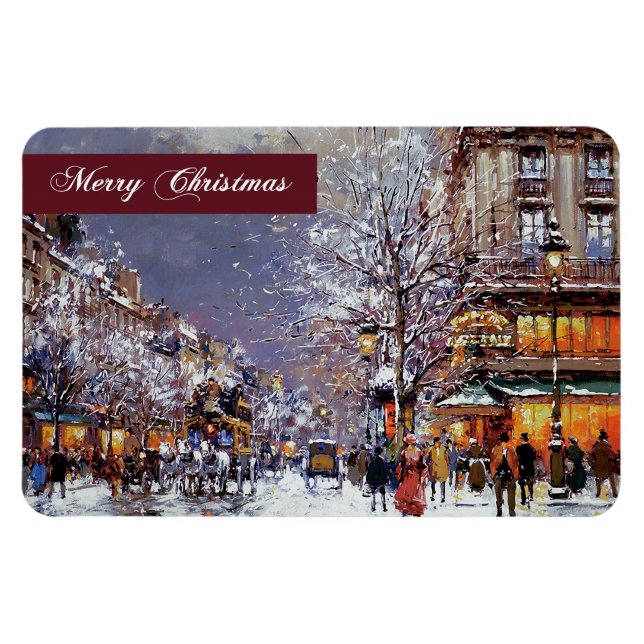 Magnet Flexible Joyeux Noël. Hiver vintage Scène Parisienne (Horizontal)