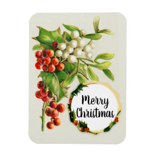 Magnet Flexible Joyeux Noël Holly Berries Vintage Aimant cadeau